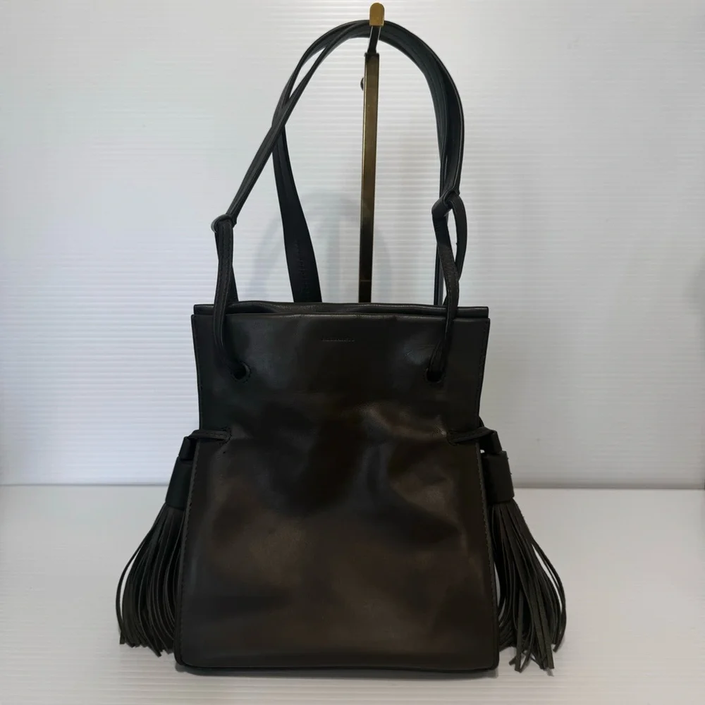 All Saints Freedom Dark Gray Mini Tassel Bucket Bag - Picture 3 of 16